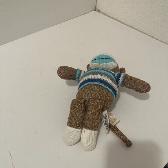 Dan Dee Sock Monkey Blue White Striped Shirt Brown Plush 8" Stuffed Animal Toy - Picture 9 of 9